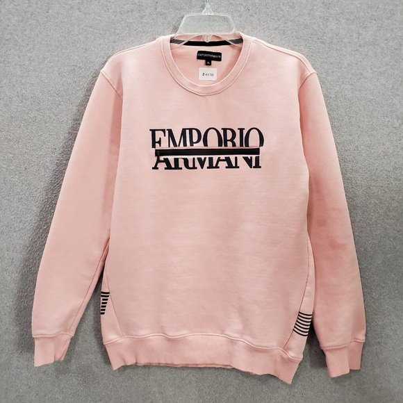 Emporio Armani Women Sweater XL Pink Logo Chest Zipper Long‎ Sleeve Crew READ - Picture 1 of 10